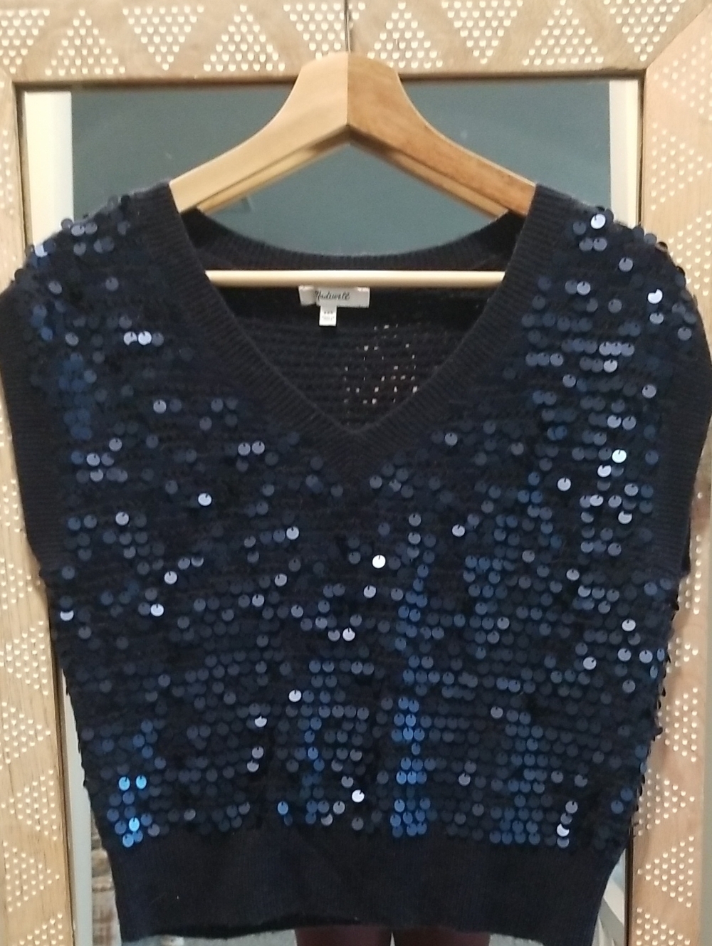 Madewell Navy Blue Sequin V-Neck Sweater